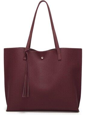 Women's Dark Red Soft Faux Leather Tassel Style Handbag Tote Shoulder Bag